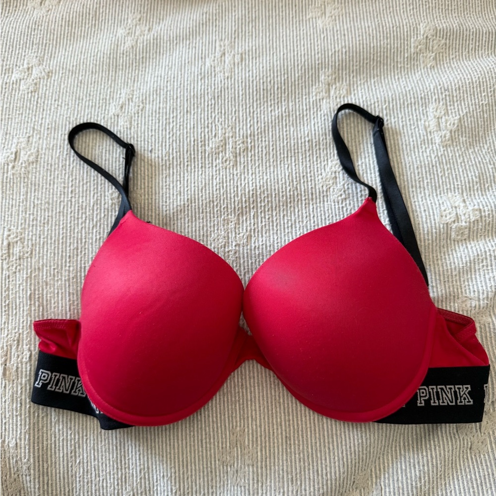 PINK Victoria's Secret Bold Red Bra with Black Straps